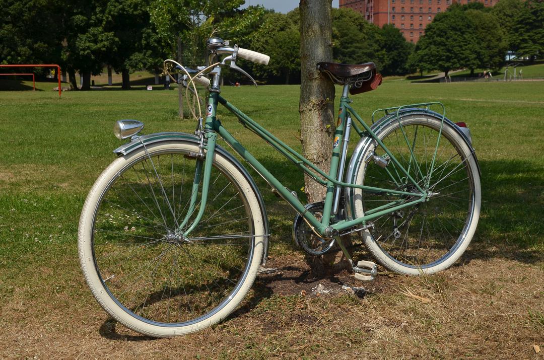 1950's Vintage Peugeot Bicycle Left Side Against a Tree